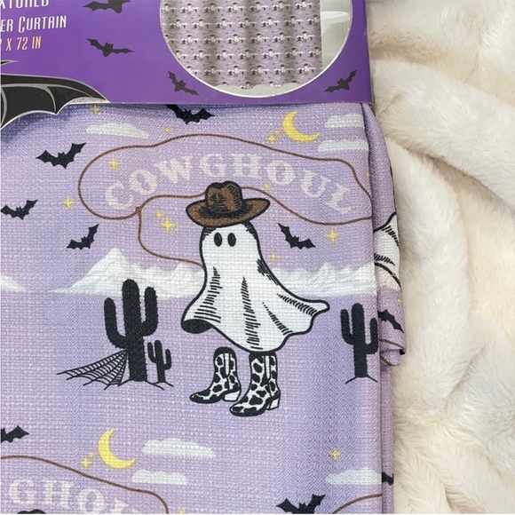 NEW Halloween Cute Purple‎ Fabric Shower Curtain Ghost Cowboy Boots Western - Picture 2 of 4
